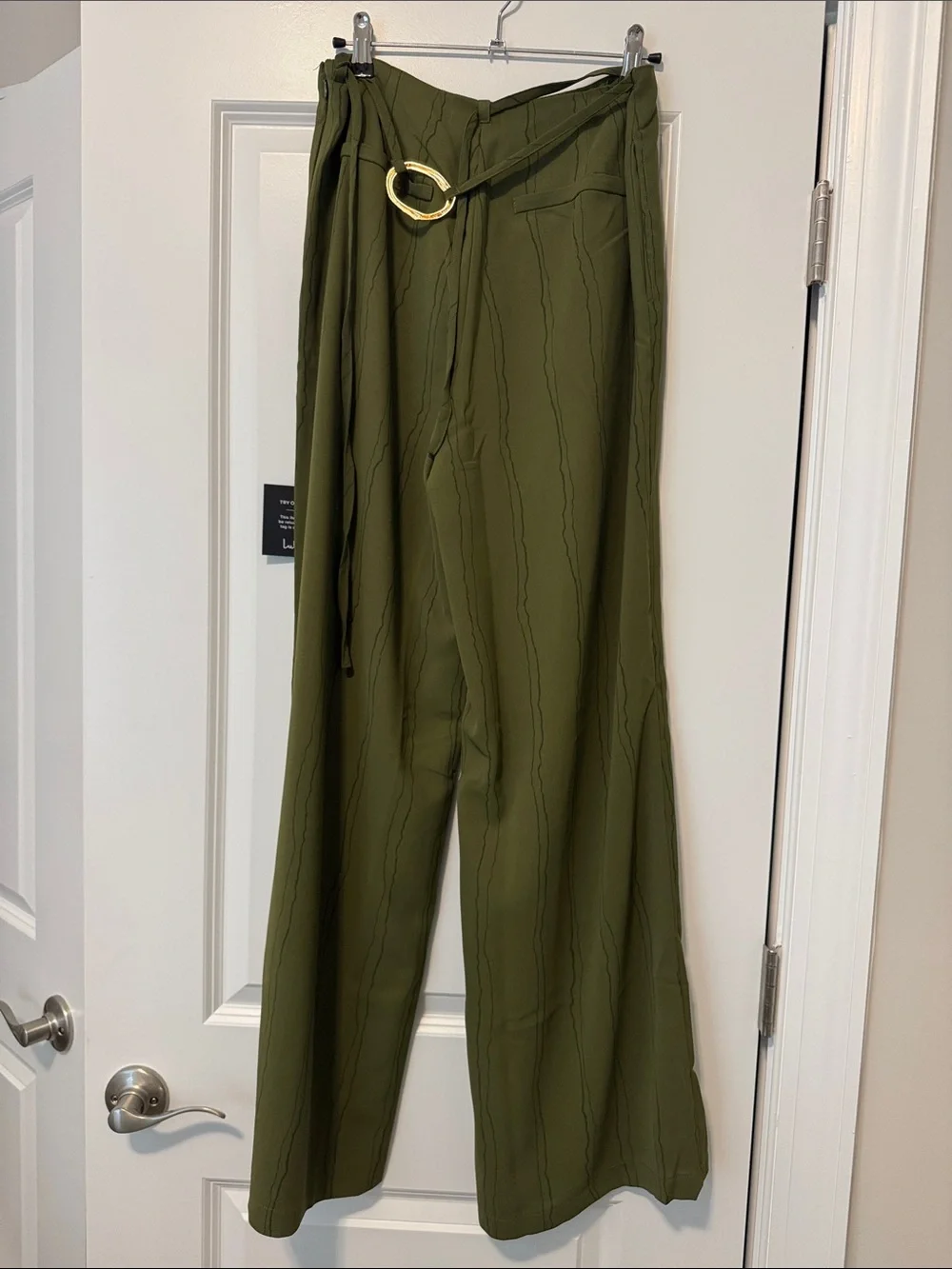 Lulus Kotryna Green Striped O-ring Belted Wide-leg Pants - Size M